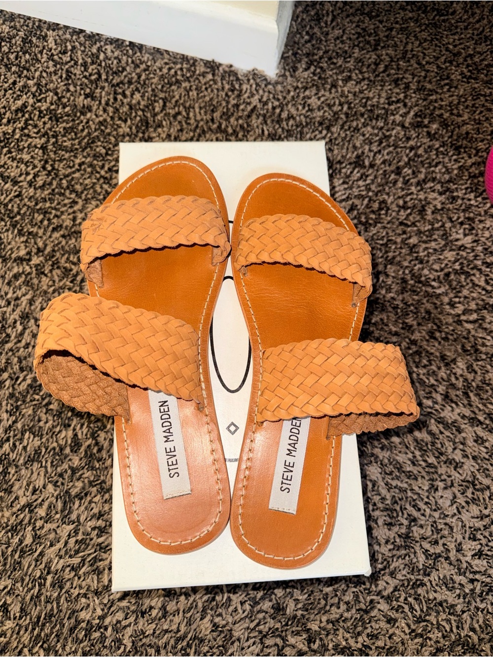 Steve Madden Braided Double-Strap Slide Sandals in Orange